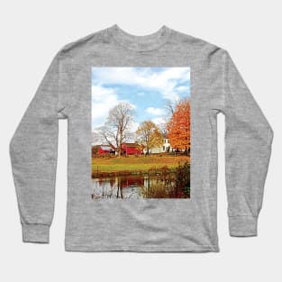 Farms - Farm by Pond in Autumn Long Sleeve T-Shirt